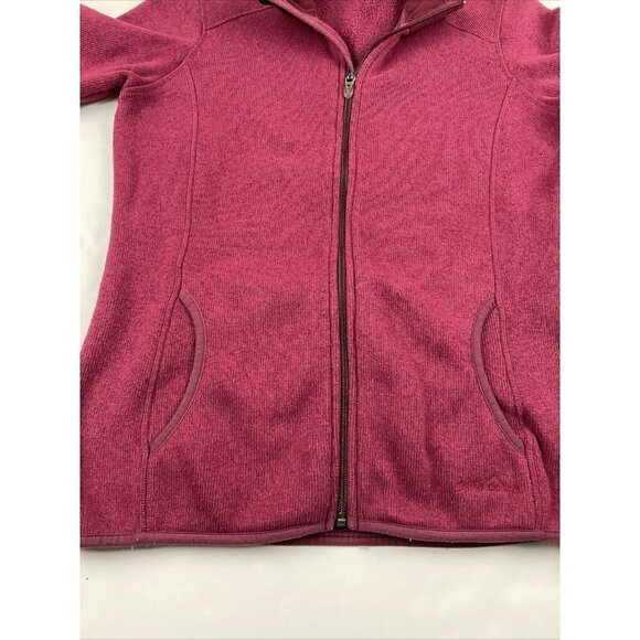 Eddie Bauer Full Zip Knit Fleece Jacket Women’s M Maroon Pockets Mock Neck - Picture 9 of 12